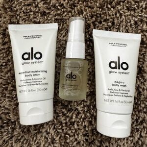 ALO Glow System Moisturizer, body wash, magnesium rest spray